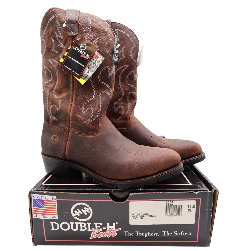 Double-H AG7 Mens 11 2E Brown Leather Steel Toe Work Western Boots USA NWT